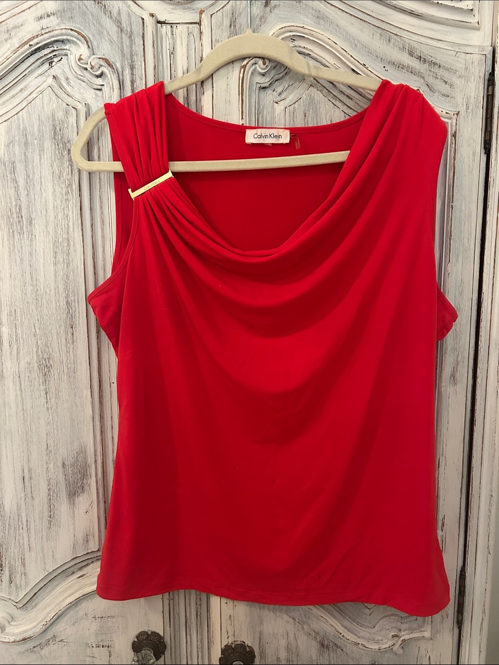 Calvin Klein orange/Red Draped Sleeveless Camisole with Gold Accent